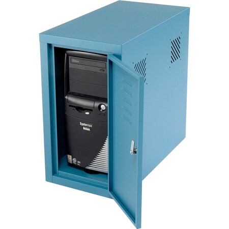 Global Industrial CPU Enclosed Side Car Cabinet, 12-1/8inW x 22-1/2inD x 21-1/2inH, Blue 253701BL